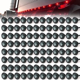 3/4" Round 3LED Side Marker Clearance Lights Front Rear Marker Indicators Tail Light Waterproof for Trailer Truck Car Bus Van Pickup RV Wrangler ATV UTV (100pcs Smoked Lens Red LED)