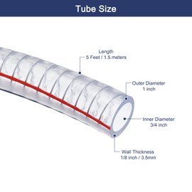 QUARKZMAN 3/4" ID x 5 Ft PVC Pipe Steel Wire Reinforced Hose Flexible Vinyl Hose Pipe Transparent Suction Chemical Resistant Thick Piping