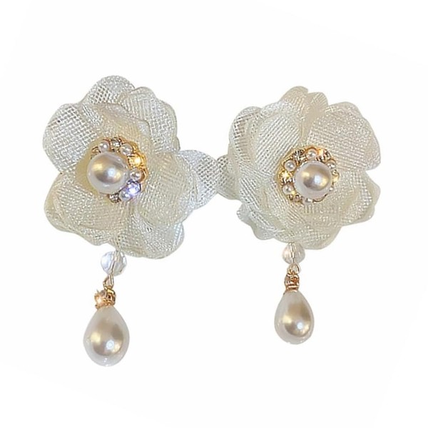 Dainty Fabric Flower Stud Earrings for Women Girls 925 Sterling