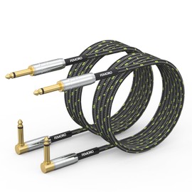 FEMORO Guitar Cables 10 ft 2 Pack, Instrument Cable Electric Guitar 22AWG Amp 1/4 Quarter Inch Cord TS Audio Chord Right Angle for AV Receiver Bass Amplifier AMP Piano Keyboard Mixer