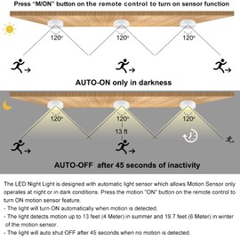 BIGMONAT Wireless LED Shower Light, Battery Powered Ceiling Light with Remote, Motion Sensor Bathroom, Closet Brightness Dimmable, 250 Lumens, 4.8 Inches
