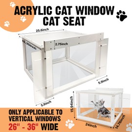 Acrylic Cat Window Catio,Catio Outdoor Enclosure Window with Wooden Frame,Cat Window Box with Waterproof Clear Roof for Sunbathing, Napping,Enjoying The Outdoor Sight