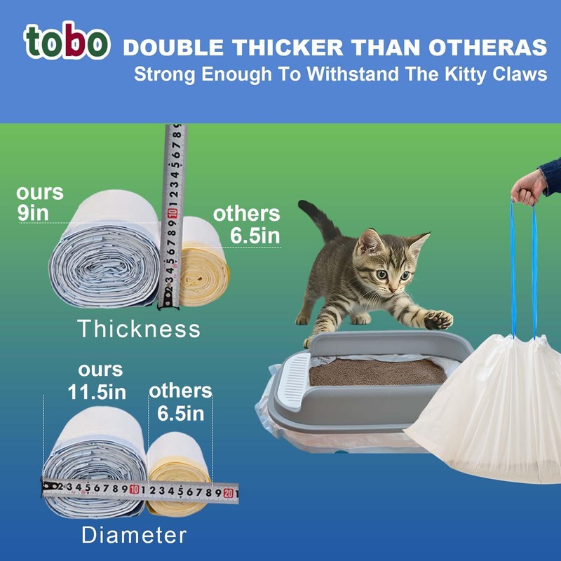 Tobo Cat Litter Box Liners, 30 Count, 2 Mil Extra-Durable