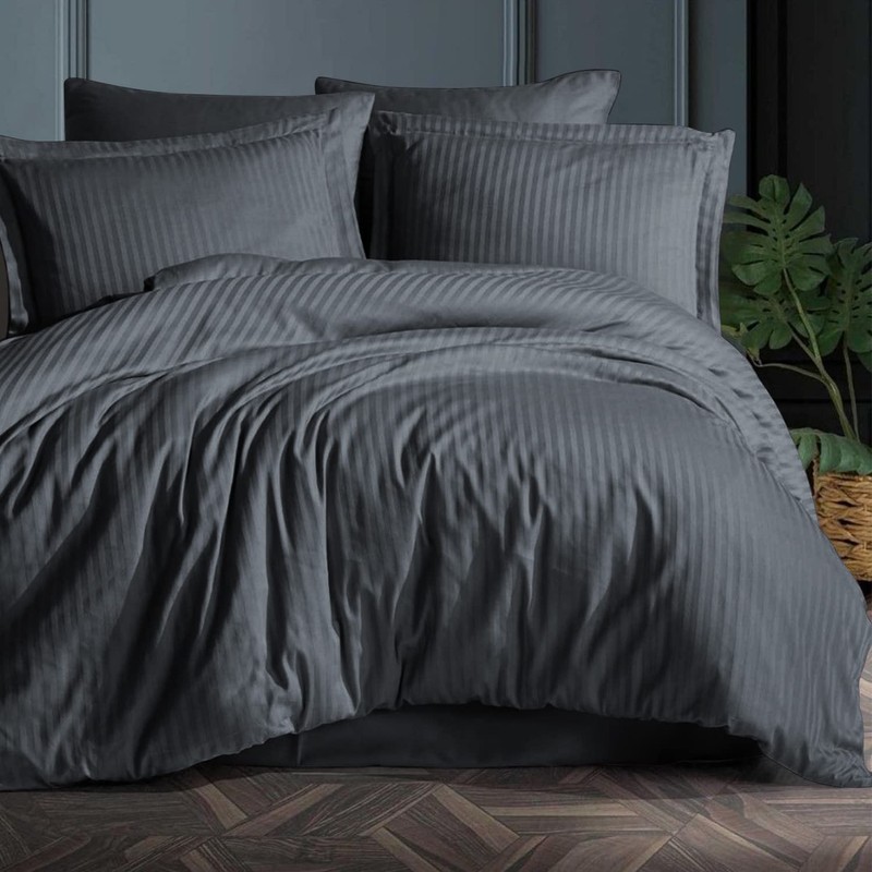 Hafaa Single Duvet Cover Set Hotel Quality Stripes Satin Bedding