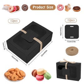 Ssyuysto 12 Pack Window Biscuit Box Baking Case with Window Mini Containers Muffin Containers Cupcake Dome Holder Cookie Decorating Baking Supplies Kraft Paper White Dessert Shipping Box(Black)