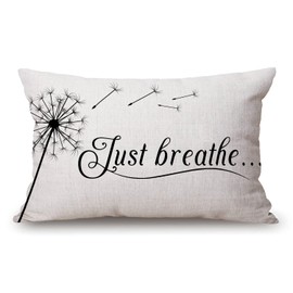 Farmhouse Pillow Covers with Just Breathe Quotes 12" x 20" Lumbar Pillow Covers Home Decorative Cotton Linen Cushion Case for Sofa Couch Housewarming Family Room Décor