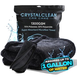 Crystal Clean Car Care Microfiber Towels for Cars - 1300GSM X Large Size Double Twisted Loop 2pcs - 70/30 Blend Quick Dry High Absorbent Edgeless Streak Free - Car Drying Towel for Detailing 24x36 & 12x12 (Dark Grey)