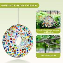FARBCLUB DIY Mosaic Hanging Bird Feeders for Outdoors - 9.4in Fly-Through Wild Bird Feeder, Colorful Mosaic Pattern, Attracting Finch, Cardinal, Chickadee, Christmas Xmas Gifts for Bird Lovers