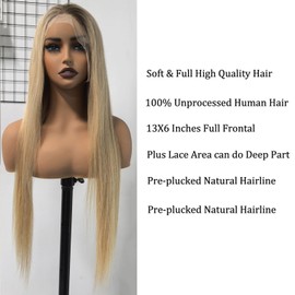 ORIGEN Ombre Brown Lace Front Wigs with Baby Hair for Black Women Human Hair Pre Plucked 13x6 Lace Frontal Glueless Wig Dark Roots to Bleach Blonde Mixed Golden Blonde Color 180% Density 30 Inch