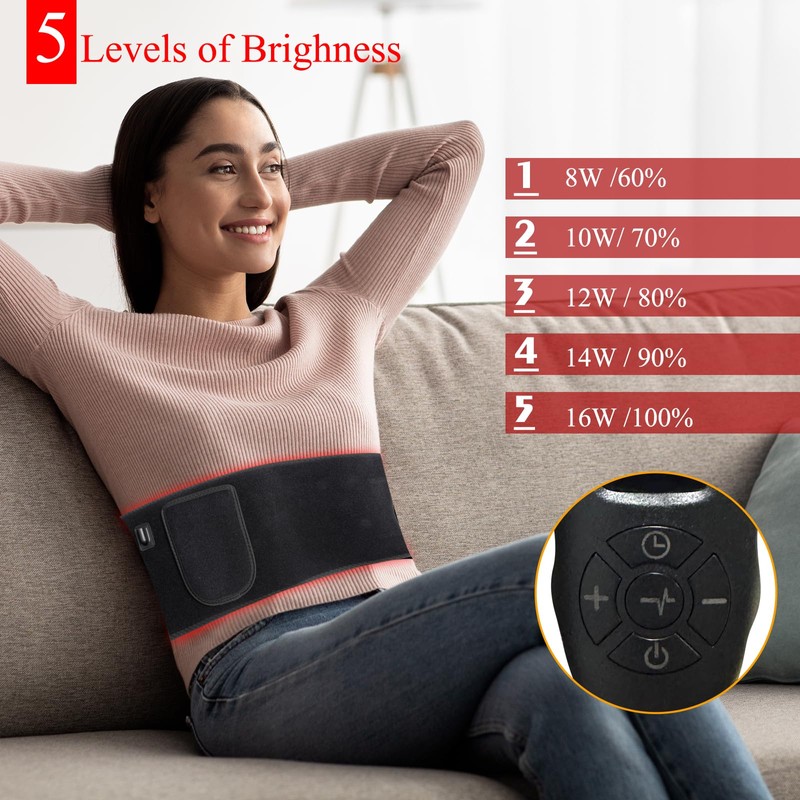 Red Light Belt with 6 Time Settings, 5 Light Modes,