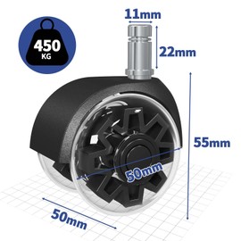 Mysite Caster Chair, Replacement, 0.4 x 0.9 inches (11 x 22 mm), Ergohuman Aftermarket Quiet, Scratch Resistant, Insertion Type, Urethane Twin, Wheel Diameter 2.0 inches (50 mm), PU Wheels, Smooth