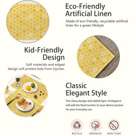 Honeycomb Bee Geometric Placemats Set of 6,Table Mats Non-Slip Heat Resistant Washable Placemat for Party Kitchen Dining Table Decoration Indoor Outdoor