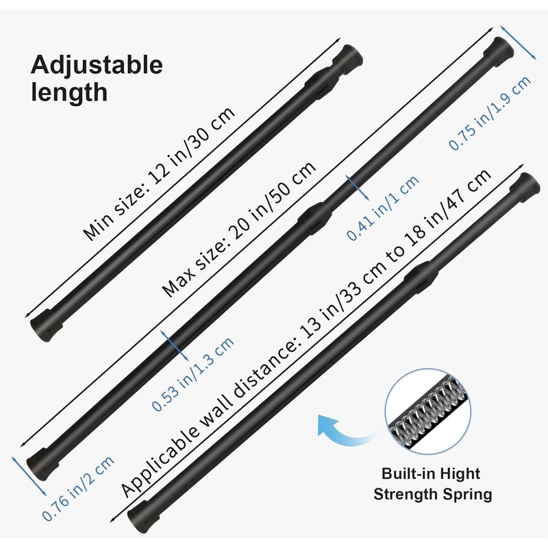 6Pcs Tension Rod, Goowin 30-50cm Tension Rods for curtains, No