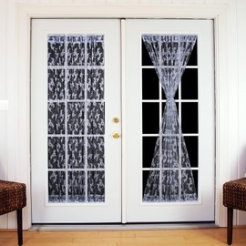 RLoncomix Rod Pocket Lace Sheer Curtain French Grey Silver Mesh Semi Voile Glass Door Patio Front Door Treatment with Tieback, 1 Panel 72 Inches