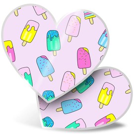2 x Heart Stickers 7.5 cm - Pink Ice Lolly Print Summer Holiday Laptop Tablet Luggage Scrapbook #16085