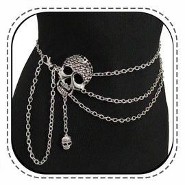 Skull Layered Waist Chain Belt - Punk Gothic Crossover Body Belly Chains Tassel for Women Girl