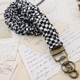 Stretchy Scrunchie Lanyard for ID Badges Cute Neck Lanyard for Keys Retractable Keychain Holder for Women (B&W)