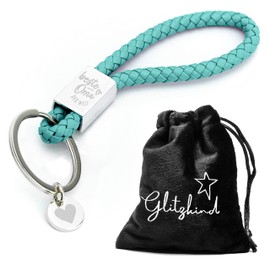 Glitzkind Keyring with Engraving for Mum, Grandma, Dad, Girlfriend, Heart Pendant Gift for Mum, Mother's Day, Birthday, Christmas, Key Ring, Car Key, Silver, turquoise, Einheitsgröße