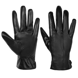 Leather Gloves for Womens, Cashmere Lining Touchscreen Gloves, Soft Warm Winter Black Mittens for Driving Bicycling Motorcycle