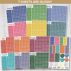 bloom daily planners Bright & Colorful Calendar Essentials Planner Stickers - 8 Sheets, 1629 Stickers Per Pack! - Color Coordinating Monthly Headings, Dates, Icons, Etc. - Happy Seasons