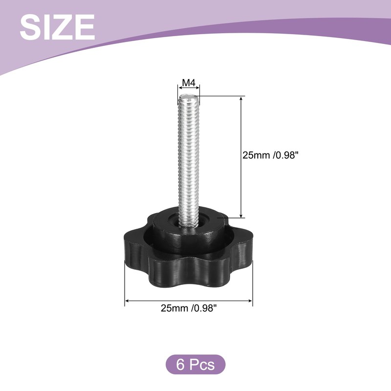 sourcing map 6Pcs M4 x 25mm Star Knobs, Plastic Hex