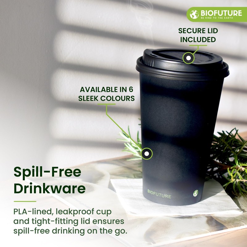 BIOFUTURE Biodegradable Coffee Cups – 50 x 6oz – 16oz