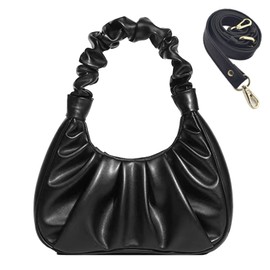 Small Shoulder Bags for Women Classic Cute Hobo Mini Handbag Clutch Purse Pleated Y2K Style Black