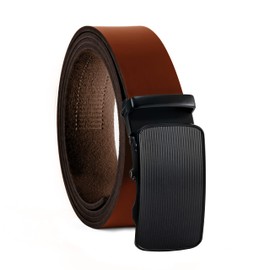 Fa.Volmer ® Men's Genuine Leather Belt with Ratchet Automatic Buckle Width 35 mm Waist Size 125 cm Can be Shortened Strap Colour Brown Model Series ATG, 02-BR Milano