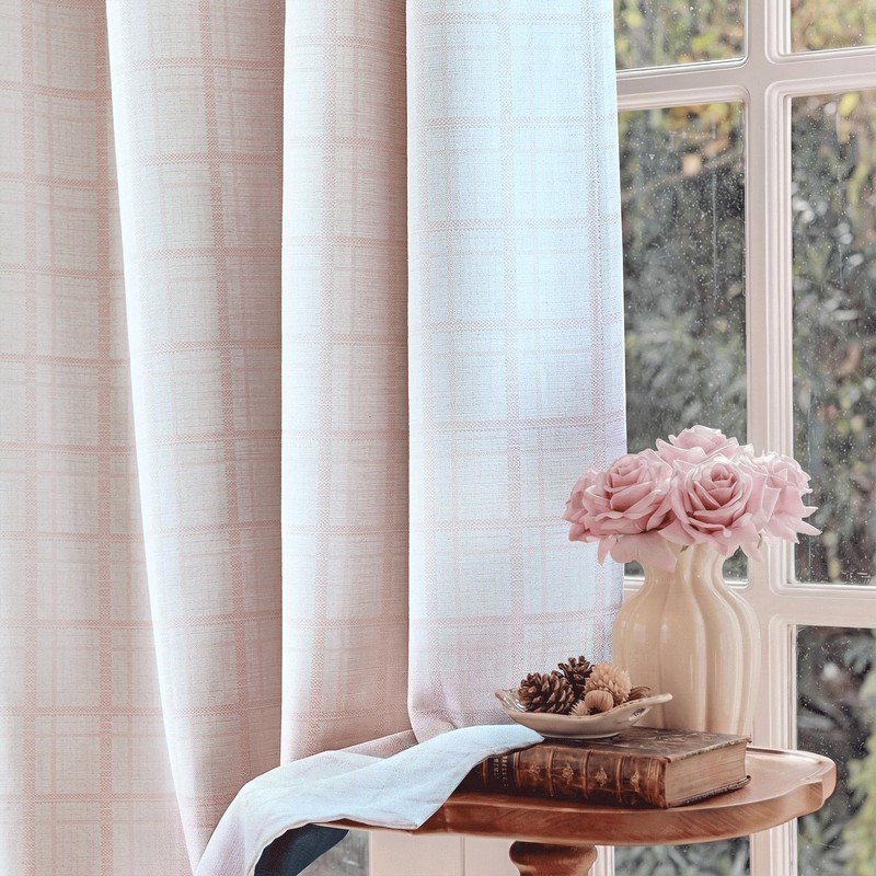 Pink Plaid Jacquard Blackout Curtains for Bedroom 52x72 2 Panels