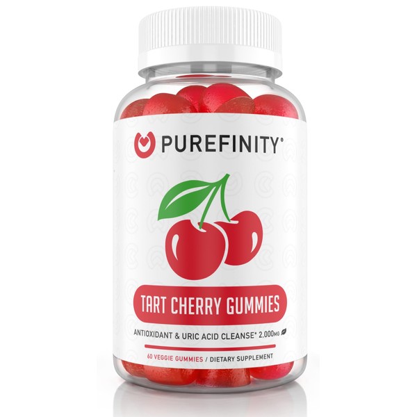 PUREFINITY Tart Cherry Gummies Raw Vegan Cherry Extract Gummy for Advanced Uric Acid Cleanse, Powerful Antioxidant with Joint Support - 60 Gummies