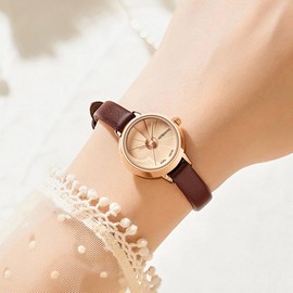 ADSBIAOYE Women's Leather Strap Watch Dainty Ladies Dress Vintage Small Round Dial Quartz Wrist Watch Waterproof (Brown)
