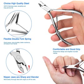 HIFAU Professional Cuticle Nippers Set - 6 in 1 Stainless Steel Manicure Kit with Cuticle Pusher & Cutter, Triangle Nail Polish Remover and Cuticle Trimmer, Nail File, Nail Lifter for Home & Salon