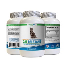 Natural pet Anxiety and Stress cat - CAT Relaxant - Anxiety and Stress Relief - Natural Calmer - Premium - cat Anxiety Products - 1 Bottle (90 Chewable Tabs)