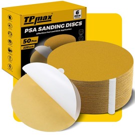 TPmax 6-Inch 220-Grit Gold PSA Sanding Discs, 50 Pack – Pro-Grade Self-Adhesive Stickyback Sandpaper with Quick-Release Tabs for DA Sander, Fine Automotive/Wood/Metal Sanding