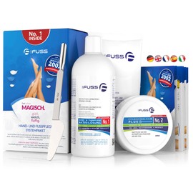 Mr. Fuss® No. 1 Advanced Pack Multi Large Cuticle Callus Remover Economy Pack 4 Pieces Active Solution Quick & Strong Softening 500 ml Balm No. 2-200 ml Cotton Cotton Multitool