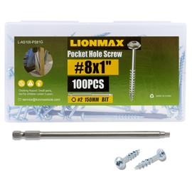 LIONMAX Pocket Hole Screws 1 Inch, 100 PCS Interior Pocket Screw #8 x 1", Coarse Thread, Square Drive, Washer Head, Zinc Plated Pocket Hole Screws, 150MM Drive Bit Included