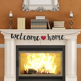 Welcome Home Banner Small Black Glitter Homecoming Party Sign Decors for Military Army Homecoming, Family Theme Party Supplies