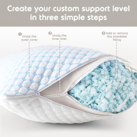 Nestl Cooling Pillows Body Size Set of 2, Gel Infused Shredded Memory Foam Pillow, Adjustable for Sleeping, Breathable Washable Cool Bed Cover, 20”x54”
