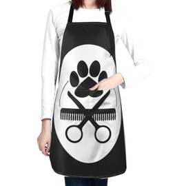 Perinsto Dogs Grooming Design Waterproof Apron with 2 Pockets Dog Paws with Comb and Scissors Kitchen Chef Aprons Bibs for Cooking Baking Painting Gardening Grooming (Black)