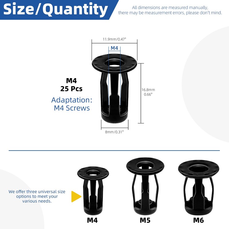 Glarks Jack Nuts Kit Metric M4 Black Petal Nuts Expansion