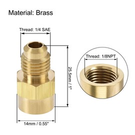 sourcing map 4 Pieces Brass Pipe Fitting, 1/4 SAE Flare Male Thread to 1/8NPT Female Thread, Hose Adapter Hose Connector, for Air Conditioning Cooling