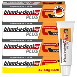 Blend-a-dent Blend-a-dent Plus Unschlagbarer Halt Premium Haftcreme, für Voll- und Teilprothesen, Geschmacksneutral, Made in Germany, 4x 40g Pack