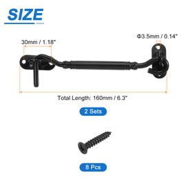 uxcell 2Pcs 6" Hook and Eye Latch, Barn Door Lock Stainless Steel Cabin Hook Privacy Door Gate Hooks for Window Sliding Door Fence Shed, Black