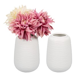 Relaxdays, White Vases Set, 2 Flower Vases, H x D: 15 x 10 cm, Fresh & Dried Flowers, Decorative Vase Made of Ceramic, Table Decoration