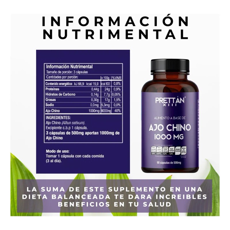 Ajo Chino Suplemento Alimenticio 500mg 90 Capsulas Prettan