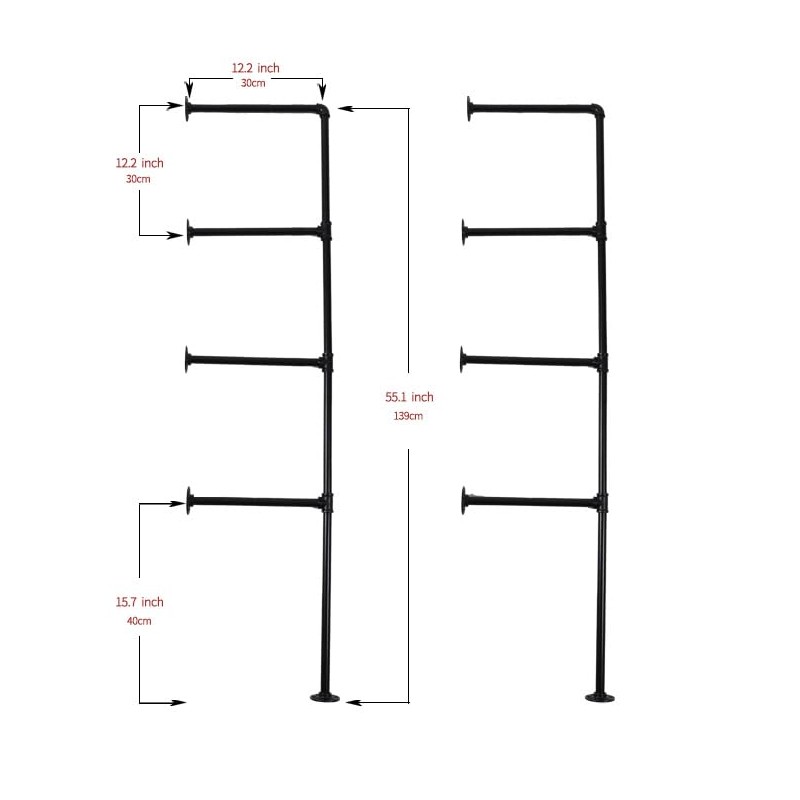 HBLYJS Industrial Pipe Shelving System with 4 Tiers, Black Iron