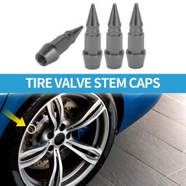 A ABSOPRO Tire Valve Stem Caps 45MM Car Wheel Valve Cap Aluminum Alloy Titanium Tone Grey for Car Bike Motorcycle Truck Anti Crash Tyre Valve Stem Cover Valve Dust Cap Tire Valve Cap 4 Pcs