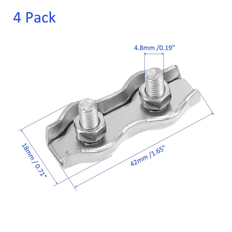 M METERXITY 4pcs Double Bolt Wire Rope Clips 2-3mm Stainless