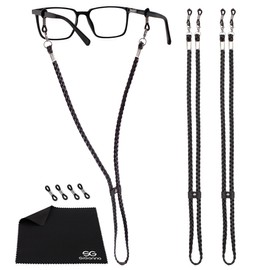 SIGONNA Eye Glass String Strap Holder - Premium ECO Leather Glass Straps - Eye Glass Chain Holder to Wear - Eyeglass Chain for Man Women - Eyeglass Lanyard - 2 Cords (Black)