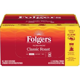 Folgers Classic Roast Medium Roast Ground Coffee, 40- 1.4 Ounce Filter Packs